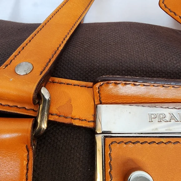 Prada Authentic Vintage Canvas & Leather Bowling Bag Purse Made in Italy!  🇮🇹 - Picture 13 of 15